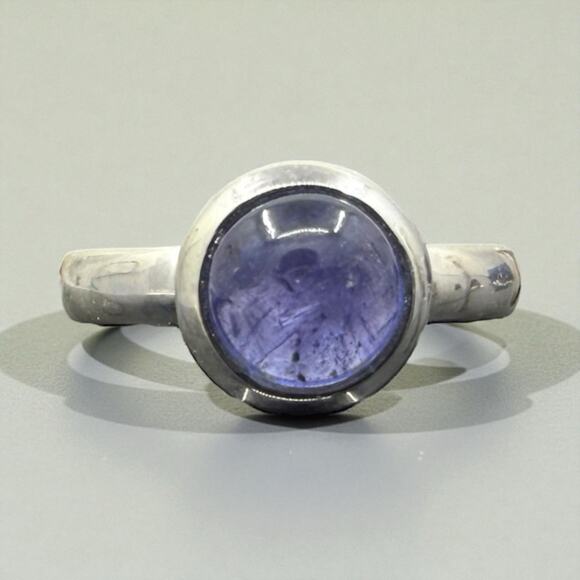 Natural Blue Tanzanite Cabochon Ring 925 Sterling Silver Size 7 Handmade - Picture 2 of 6